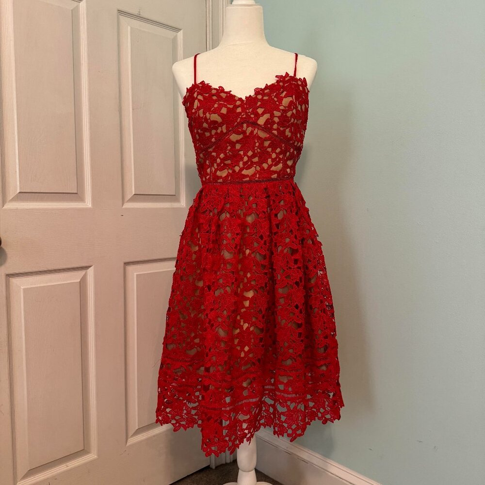 Red lace dress with beige lining